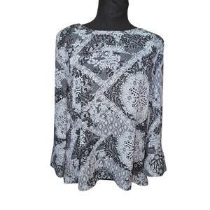 😊Maurice Navy Blue Abstract Blouse Sz L